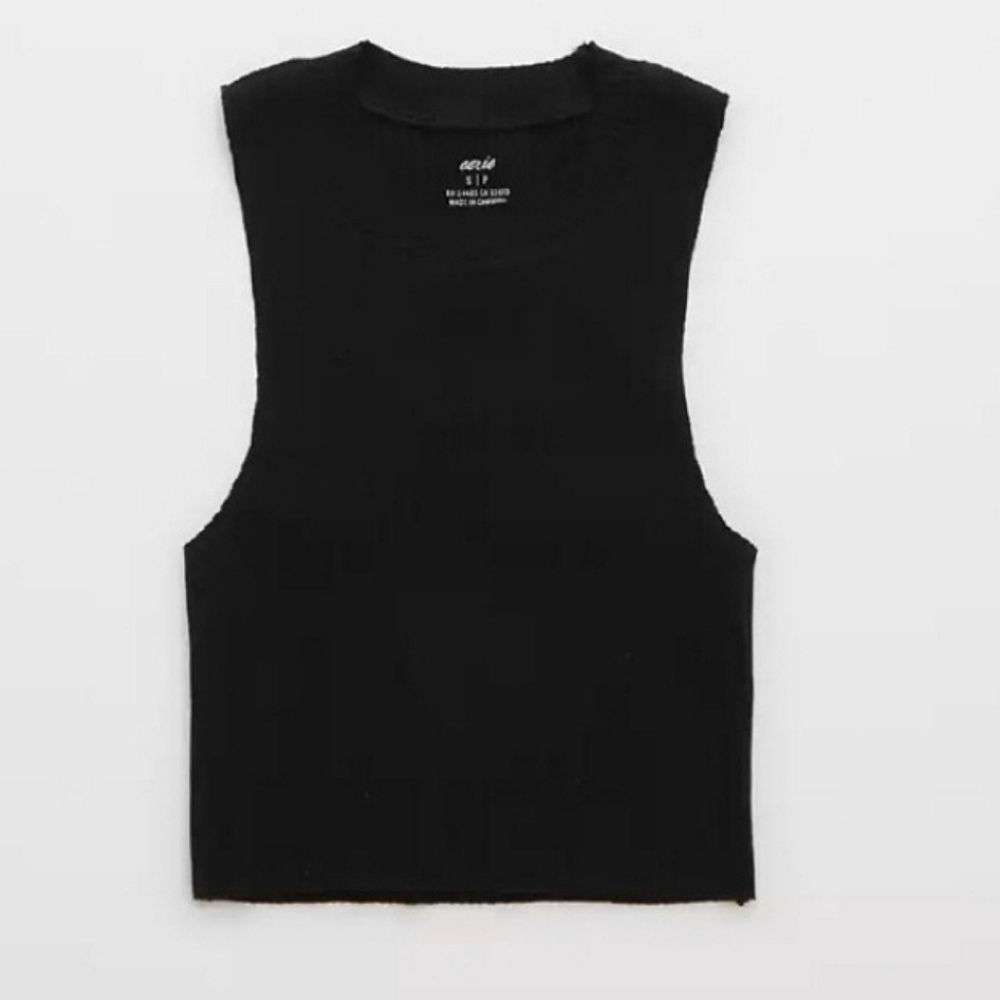 NWT! AERIE, Ribbed Rebel Crop Tank Top, Black,  Size XS, MSRP$24.50 - Picture 2 of 8
